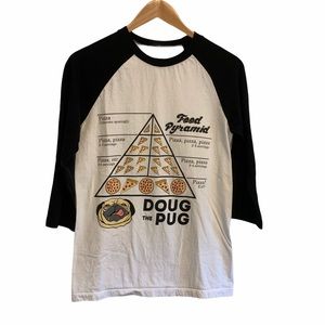 Doug the Pug Pizza Raglan Baseball T-shirt Size Small